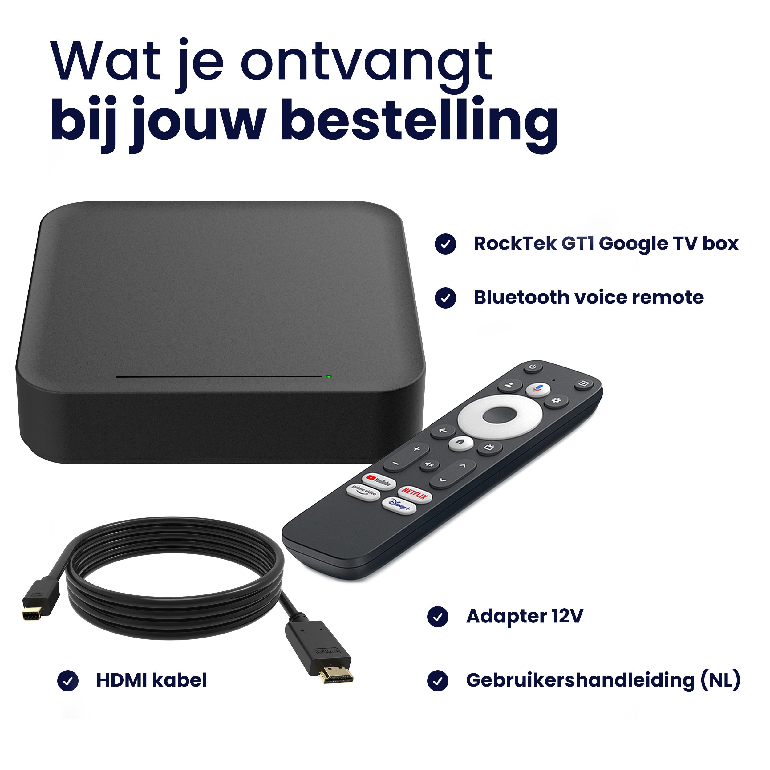 RockTek GT1 Android Streaming Box – Google TV 12 – Chromecast